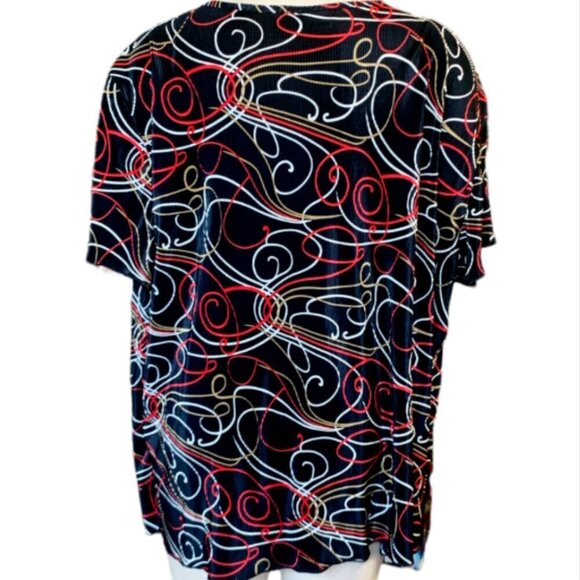Lane Bryant Micro-Pleat Split Front Top Colorful Swirl Pattern Sz 3X #61C - Picture 5 of 7